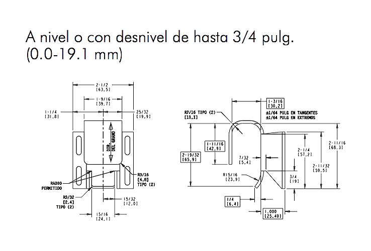 Gancho amplio ajustable de acero inoxidable, a nivel o con desnivel de hasta 3/4 pulg. (0.0-19.1 mm) - Imagen 3