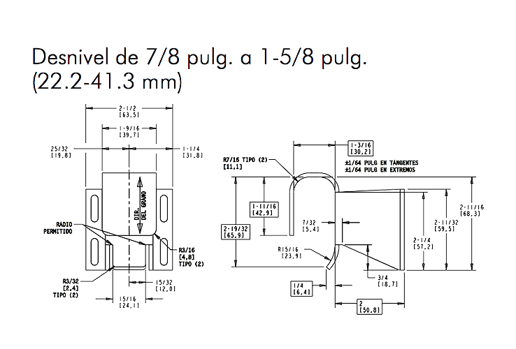 Gancho amplio ajustable de acero inoxidable, a nivel o con desnivel de hasta 3/4 pulg. (0.0-19.1 mm) - Imagen 4